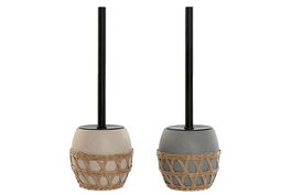 DKD Home Decor Escobillero Básico Crema Gris Dolomita Fibra 11 x 11 x 38 cm (2 Unidades)