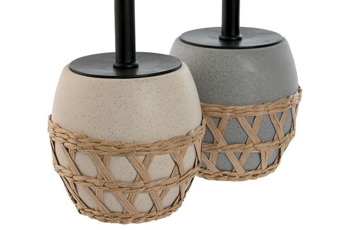 DKD Home Decor Escobillero Básico Crema Gris Dolomita Fibra 11 x 11 x 38 cm (2 Unidades)