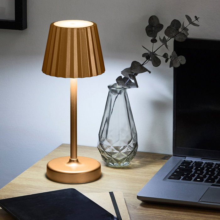 Home Deco Factory Lámpara LED Táctil 3 Intensidades, Sin Cables, Dorada, 12 LED, 10.5x26 cm