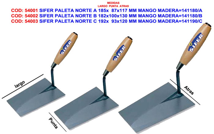 SIFER Paleta Norte B 182x100x130 mm con mango de madera SIFER Paleta Norte B 182x100x130 mm con mango de madera