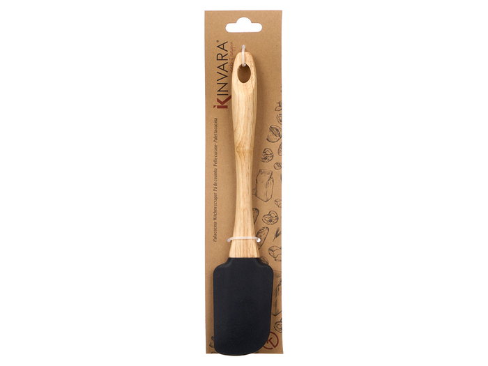 Kinvara Pala de Silicona Negra con Mango de Madera, 25 cm de Ancho x 5.2 cm de Largo, Utensilio de Cocina Respetuoso (Set de 24)