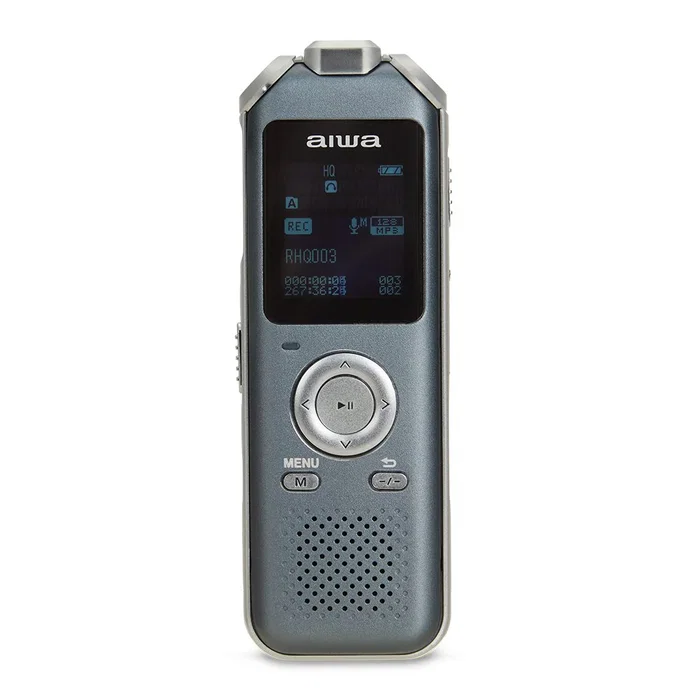 Aiwa DVR-M700 Dictáfono Digital de Voz, 16GB Memoria Interna, Grabación 275h, Pantalla OLED, Micrófono 3, USB Tipo-C, Radio FM, Color Azul