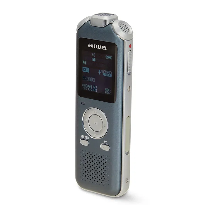 Aiwa DVR-M700 Dictáfono Digital de Voz, 16GB Memoria Interna, Grabación 275h, Pantalla OLED, Micrófono 3, USB Tipo-C, Radio FM, Color Azul