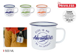 Privilege Taza Esmaltada Blanca con Frases 500 ml - Ancho 10 cm, Alto 8.9 cm, Largo 13 cm (24 Unidades)