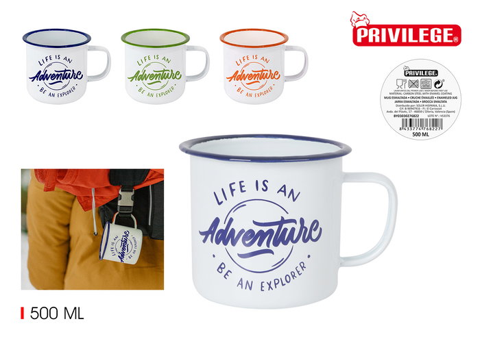 Privilege Taza Esmaltada Blanca con Frases 500 ml - Ancho 10 cm, Alto 8.9 cm, Largo 13 cm (24 Unidades) Privilege Taza Esmaltada Blanca con Frases 500 ml - Ancho 10 cm, Alto 8.9 cm, Largo 13 cm (24 Unidades)