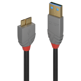 Lindy Cable USB 3.0 Tipo A a Micro-B, Anthracite, Macho/Macho, 3 Metros