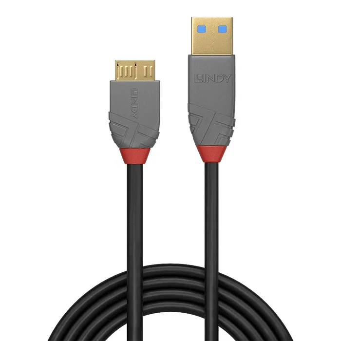 Lindy 36768 Cable USB 3.2 Gen 1 (USB 3.0) A a Micro B de 3 metros, Negro, para Transferencia de Datos de 5 Gbit/s, Conectores Chapados en Oro
