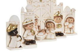 DKD Home Decor Nacimiento Navidad Tradicional Set de 5 Piezas Resina Blanco Dorado 36 x 3 x 12 cm