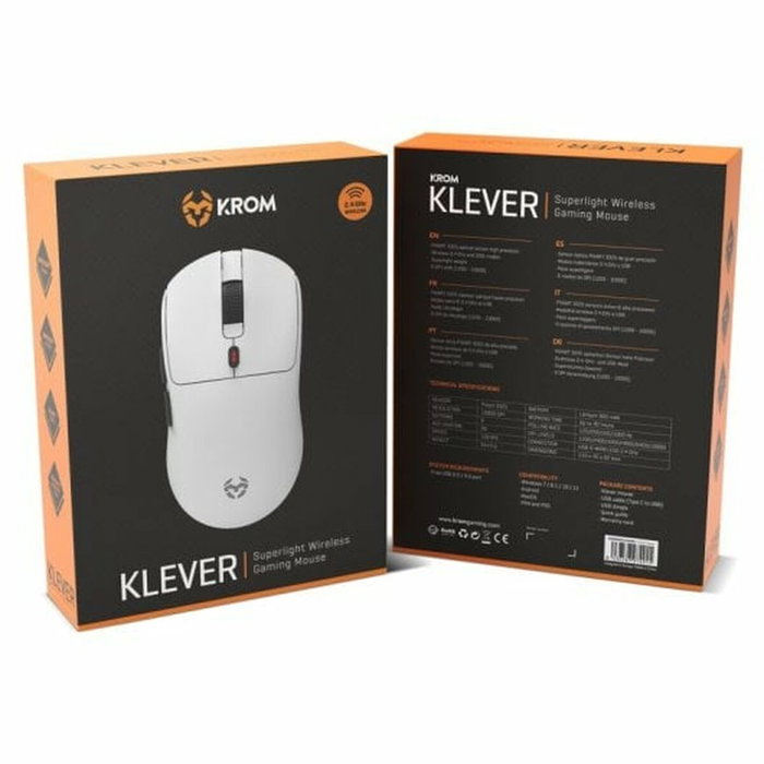 Krom Klever Ratón Gaming Inalámbrico Blanco 10000 DPI