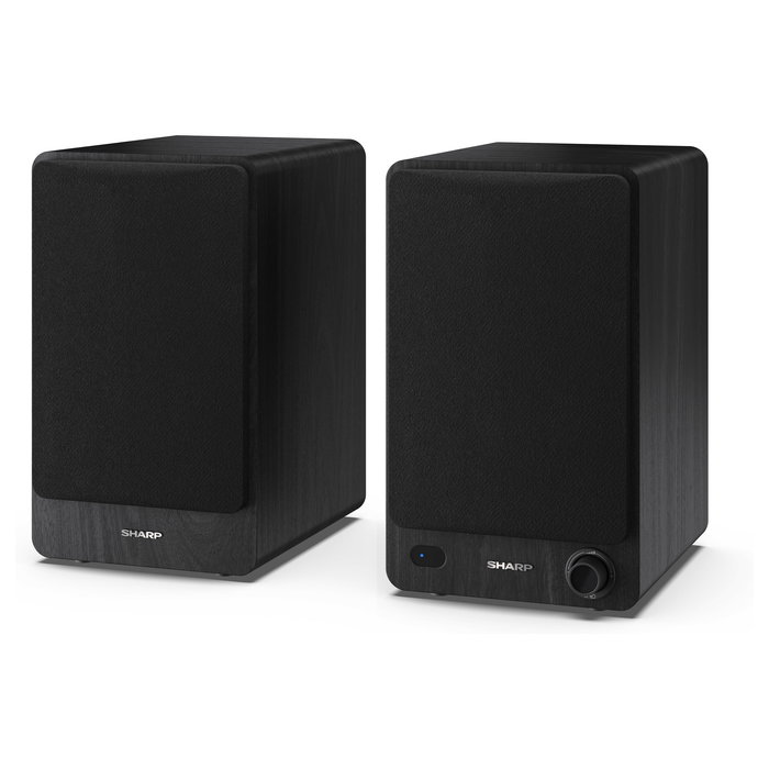 Sharp Altavoces de Estantería de 2 Vías, 60 W RMS, 2.0 Canales, Bluetooth 5.0 y Cableado (AUX/RCA), Madera, Negro