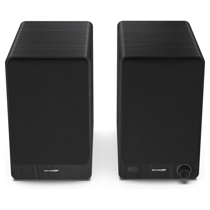 Sharp Altavoces de Estantería de 2 Vías, 60 W RMS, 2.0 Canales, Bluetooth 5.0 y Cableado (AUX/RCA), Madera, Negro
