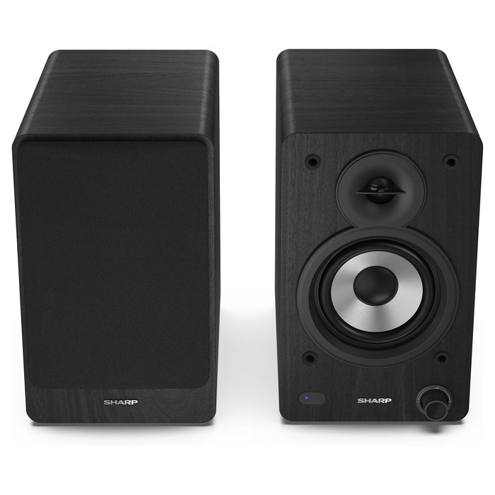 Sharp Altavoces de Estantería de 2 Vías, 60 W RMS, 2.0 Canales, Bluetooth 5.0 y Cableado (AUX/RCA), Madera, Negro