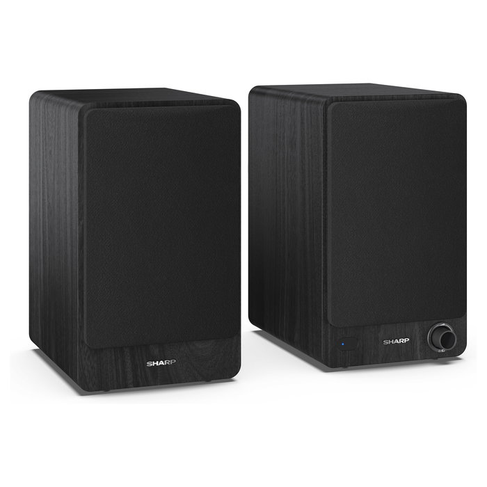 Sharp Altavoces de Estantería de 2 Vías, 60 W RMS, 2.0 Canales, Bluetooth 5.0 y Cableado (AUX/RCA), Madera, Negro
