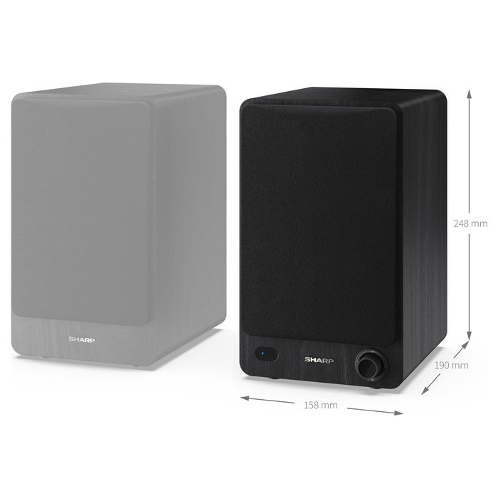 Sharp Altavoces de Estantería de 2 Vías, 60 W RMS, 2.0 Canales, Bluetooth 5.0 y Cableado (AUX/RCA), Madera, Negro