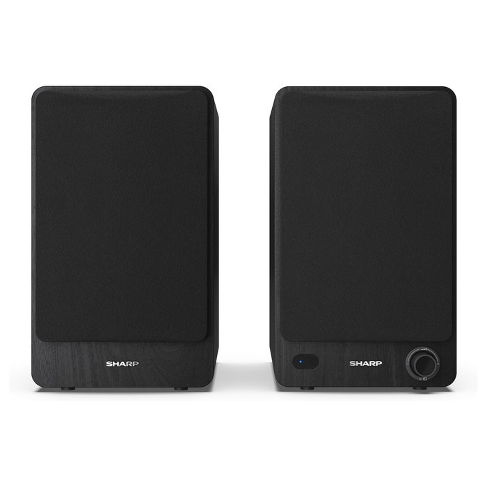 Sharp Altavoces de Estantería de 2 Vías, 60 W RMS, 2.0 Canales, Bluetooth 5.0 y Cableado (AUX/RCA), Madera, Negro