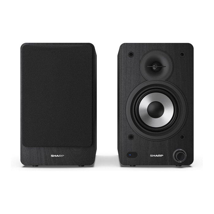 Sharp Altavoces de Estantería de 2 Vías, 60 W RMS, 2.0 Canales, Bluetooth 5.0 y Cableado (AUX/RCA), Madera, Negro
