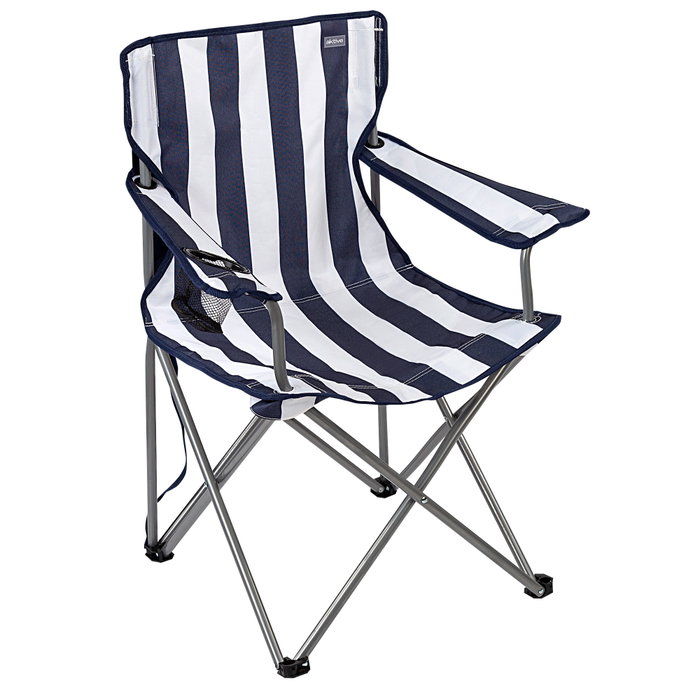 Aktive Silla plegable de camping con posavasos, azul y blanco a rayas