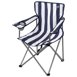 Aktive Silla plegable de camping con posavasos, azul y blanco a rayas