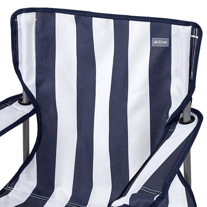Aktive Silla plegable de camping con posavasos, azul y blanco a rayas