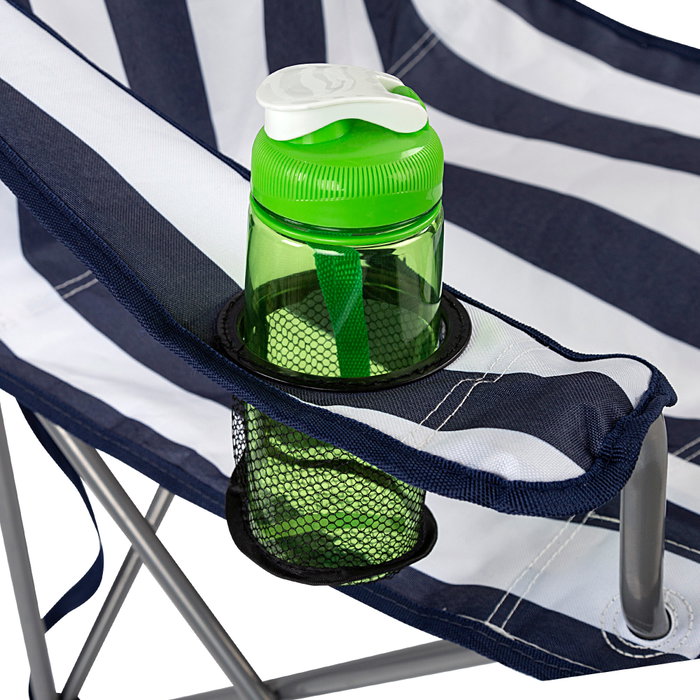 Aktive Silla plegable de camping con posavasos, azul y blanco a rayas