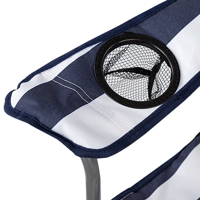 Aktive Silla plegable de camping con posavasos, azul y blanco a rayas
