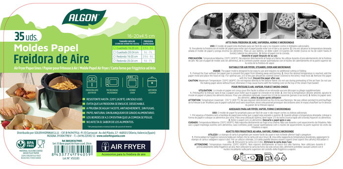 Inde Set 35 Bases Papel Airfryer Cuadradas 20 cm (24 Unidades)