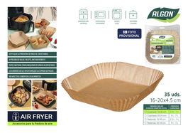 Inde Set 35 Bases Papel Airfryer Cuadradas 20 cm (24 Unidades)