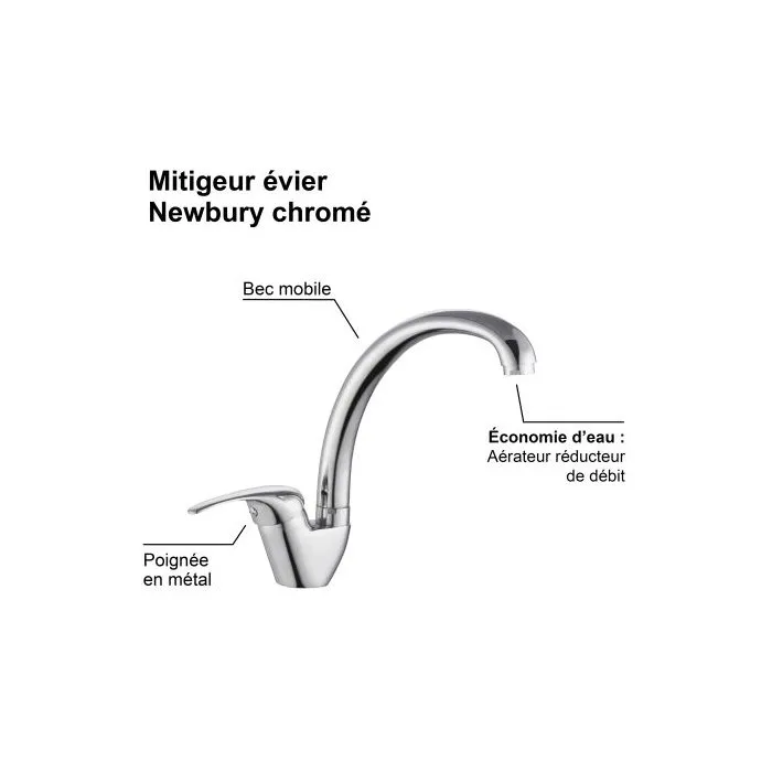 Edouard Rousseau Grifo Mezclador para Fregadero de Cocina Cromado con Caño Giratorio y Cartucho Cerámico de 35 mm - ROU3047404050979