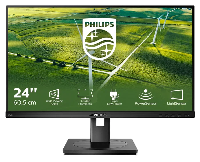 Philips 242B1G/00 - Monitor 23.8" Full HD IPS 75Hz, 4ms, HDMI, DisplayPort, USB Hub, Ahorro Energético, Libre de Parpadeo, LowBlue, Negro