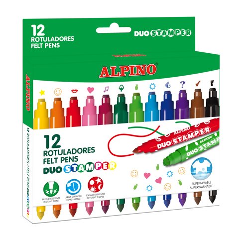 Alpino Duo Stamper Caja de 12 Rotuladores de Fibra Colores Surtidos