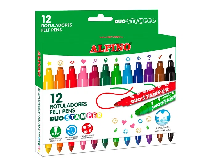 Alpino Rotulador Duo Stamper Caja de 12 Unidades Colores Surtidos Punta Fina
