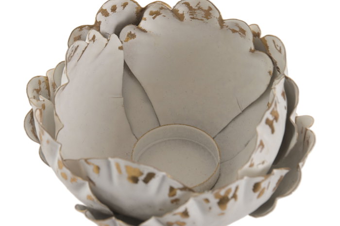 DKD Home Decor Portavelas Metal Flor Envejecido Blanco y Dorado
