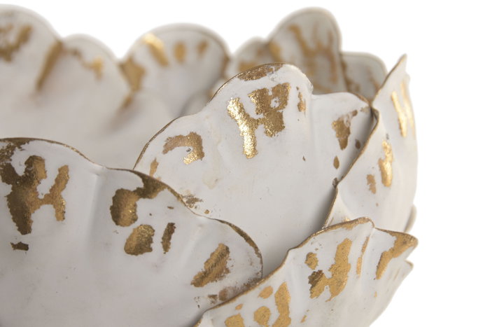 DKD Home Decor Portavelas Metal Flor Envejecido Blanco y Dorado