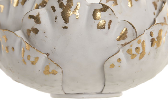 DKD Home Decor Portavelas Metal Flor Envejecido Blanco y Dorado