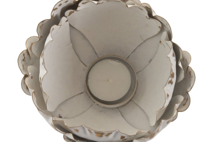 DKD Home Decor Portavelas Metal Flor Envejecido Blanco y Dorado