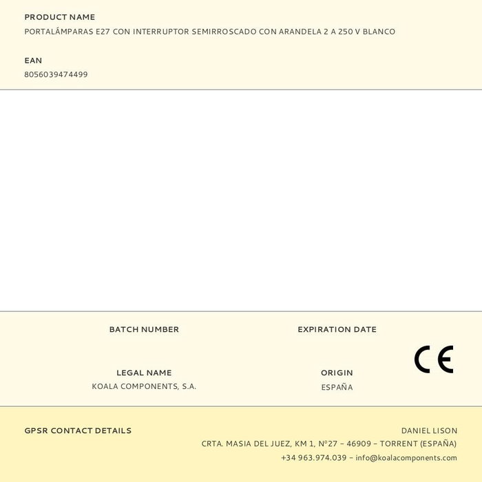 Arditi Portalámparas E27 con Interruptor Semirroscado con Arandela Blanco 250V Arditi Portalámparas E27 con Interruptor Semirroscado con Arandela Blanco 250V