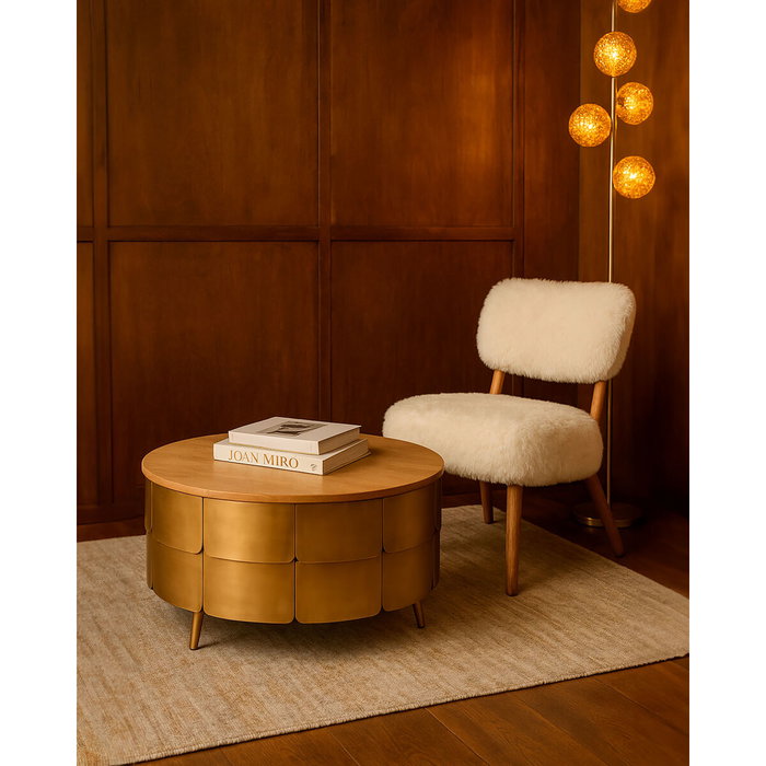 DKD Home Decor Mesa de Centro Mango y Latón 90x90x45cm Dorado
