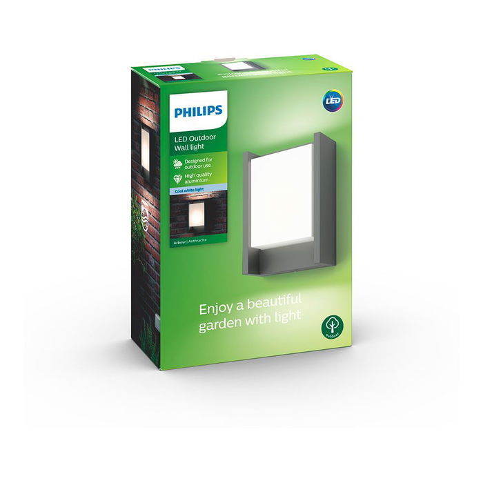Philips Aplique LED Arbour 6W 600lm 4000K Aluminio Antracita IP44 Pared