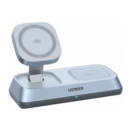 Ugreen W711 MagFlow 3-en-1 Cargador Inalámbrico Magnético de Escritorio Qi2 25W para iPhone, AirPods, Watch - Plata