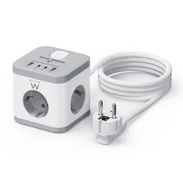 Ewent EW3863 Regleta de Torre con 3 Tomas Schuko y 4 Puertos USB