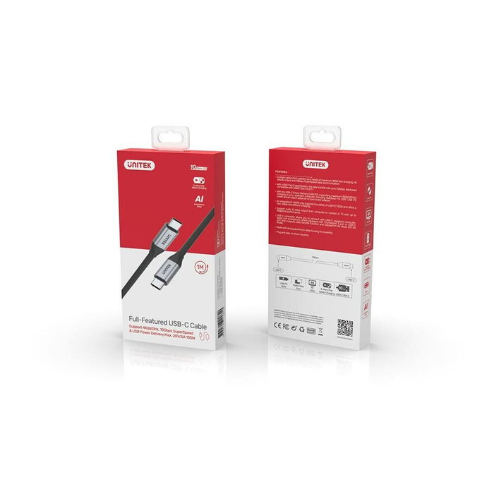Unitek Cable USB-C a USB-C 10Gbps 4K 60Hz 20V/5A