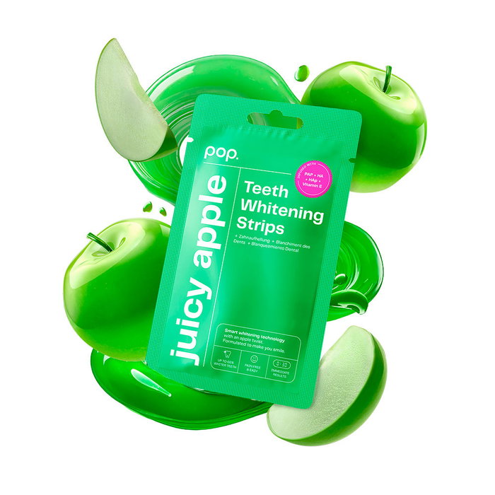 Pop. Tiras Blanqueadoras Dentales Sabor Manzana 7 unid. con Tecnología PAP - Blancoqueamiento Profesional Sin Peróxido, Sin Sensibilidad, Refuerza Esmalte