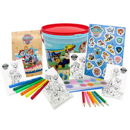 CYP BRANDS Cubo Actividades Patrulla Canina Paw Patrol 46pz (12 acuarelas, 12 rotuladores, 12 lápices, 6 plantillas, bloc, pegatinas, pincel)