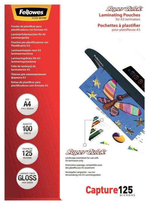 Fellowes Fundas SuperQuick A4 Brillantes 125 Micras