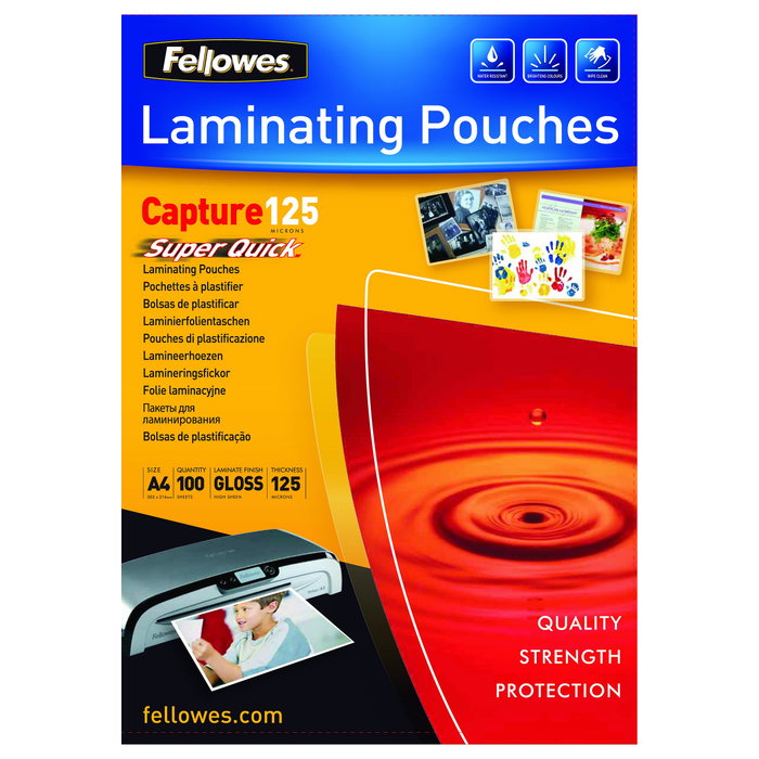 Fellowes Fundas de plastificación SuperQuick A4 125 micras Brillo Pack 100