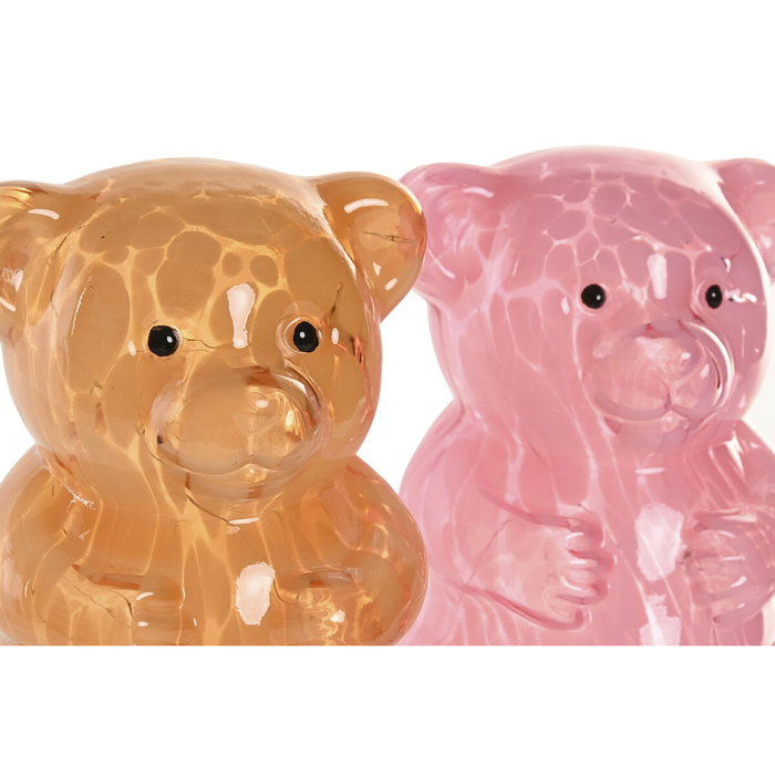 DKD Home Decor Decoración Luminosa de Cristal Oso Surtido Rosa y Ámbar