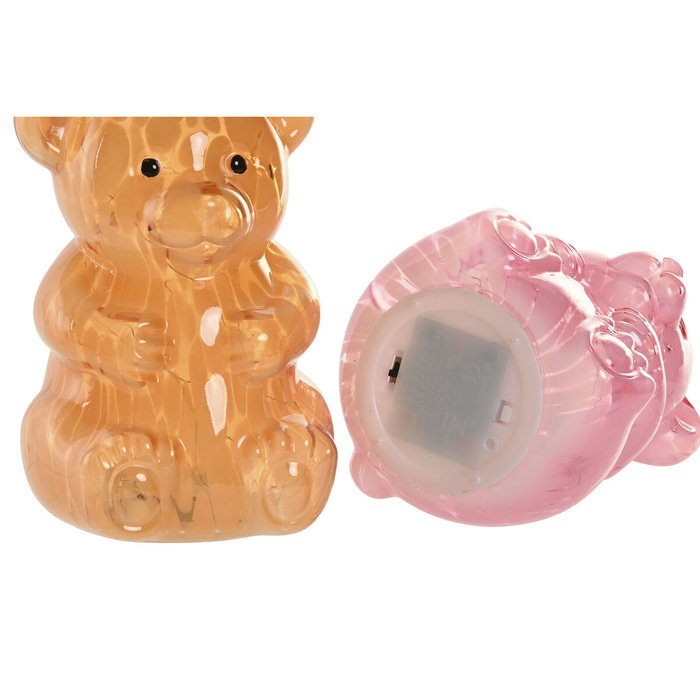 DKD Home Decor Decoración Luminosa de Cristal Oso Surtido Rosa y Ámbar