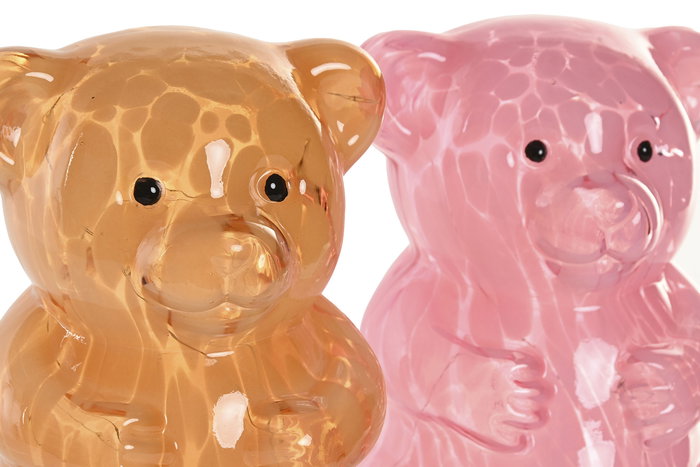 DKD Home Decor Decoración Luminosa Rosa Ambar Oso Cristal LED 14 x 20 x 13 cm (2 Unidades)