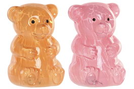 DKD Home Decor Decoración Luminosa Rosa Ambar Oso Cristal LED 14 x 20 x 13 cm (2 Unidades)