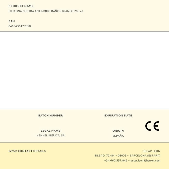 Pattex Silicona Neutra Antimoho para Baños, Blanco, 280 ml